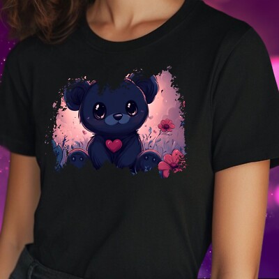 T-Shirt Frauen Kawaii Gothic Teddybär Motiv Baumwolle Größe S bis 3XL