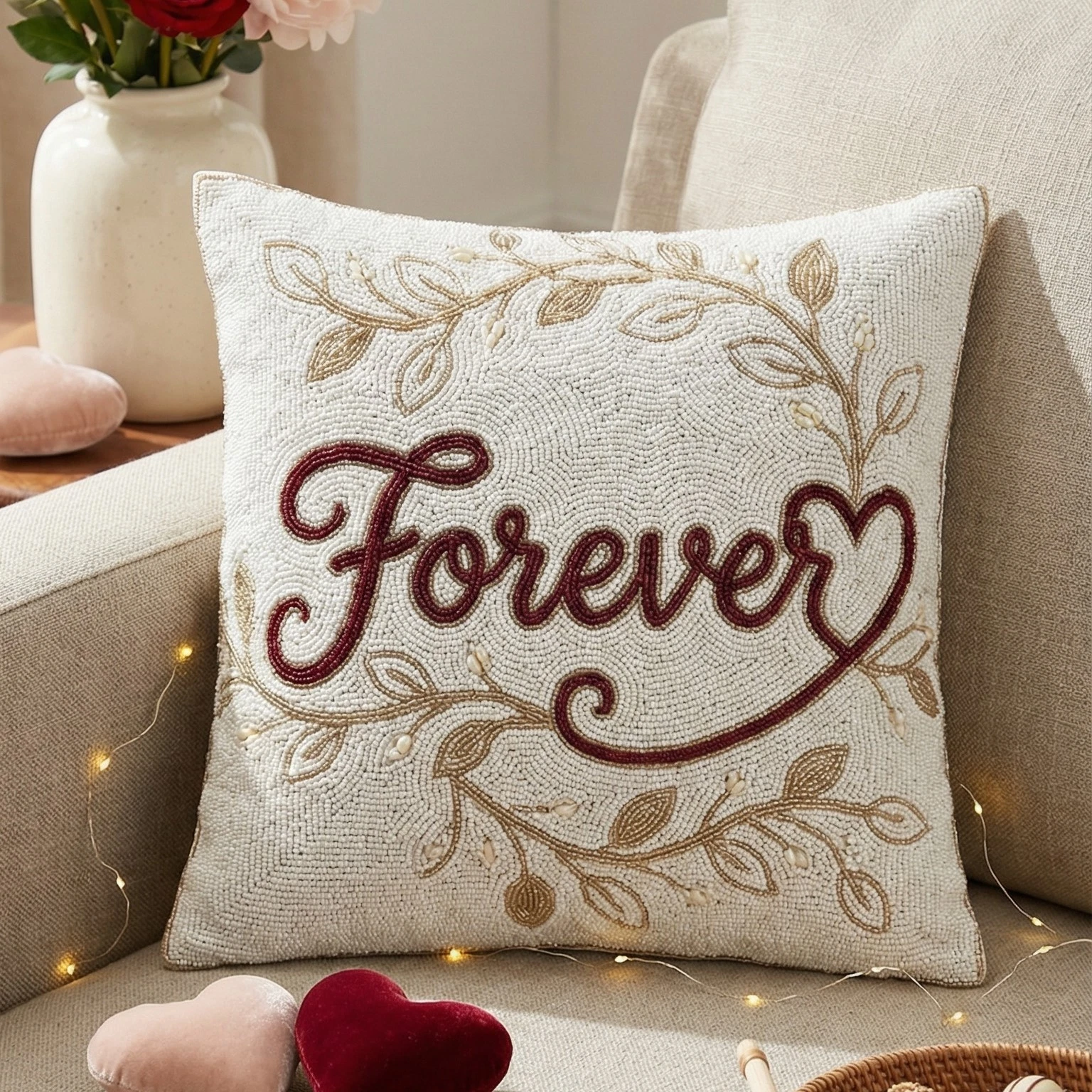 Decorative Beaded Throw Pillow Cover - "Forever" Heart Design - Available in
Opens in a new window o