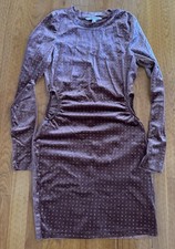 Speechless Brown Velvet Polka Dot Ruched Long Sleeve Bodycon Dress Size M
