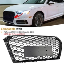Honeycomb Black Mesh Hex Grille Grill Front For Audi A4/S4 B9 RS4 Style 2017-19