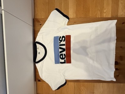 Levi's Herren T-Shirt L Weiß Schwarz Kurzarm Rundhals Logo-Print Blau Rot