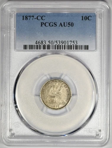 1877-CC SEATED LIBERTY DIME ~ PCGS AU50