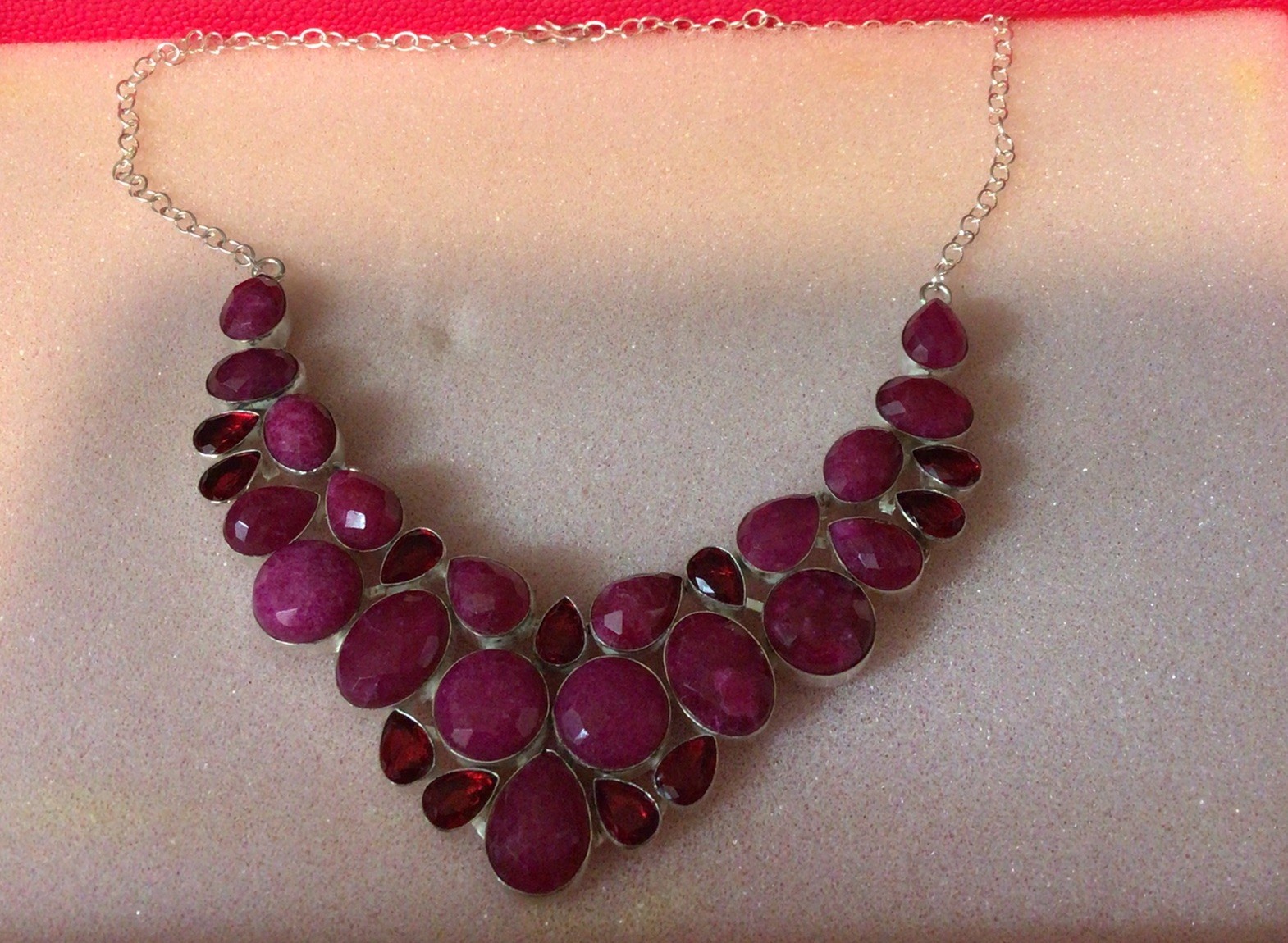 925 Silver Plated Simulated Ruby Garnet Big Clust… - image 2