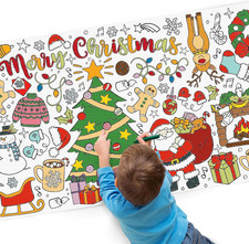 BrigtenKidz Christmas Coloring Tablecloth, 30 x 72 Inch Xmas Giant Coloring Post