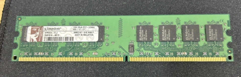1GB Kingston KPN424-ELJ DDR2 PC2-5300U 667MHz CL5 2Rx8 DIMM 240-pin RAM Module - Image 2 of 2