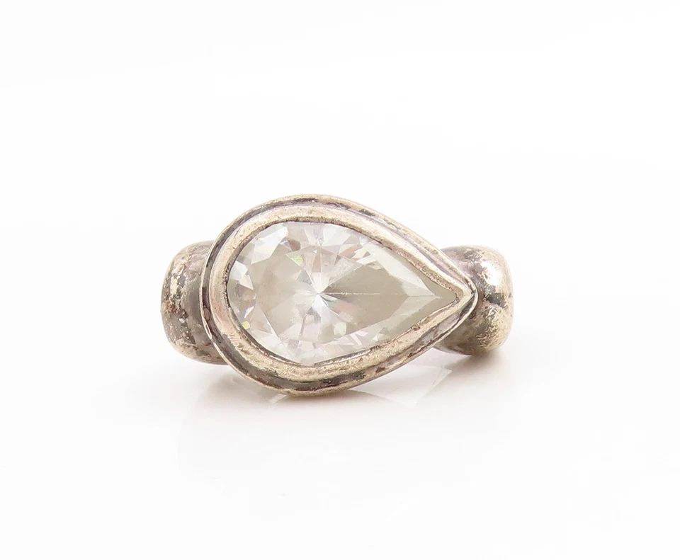 925 Пробы винтажное кольцо грушевидной огранки топаз заявление группы Sz 7 RG34079 - Изображение 2 из 4
