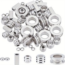 1box about 50pcs 5 styles Corrugated Spacer Beads 304 Stainless Steel Mixed