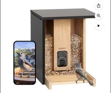 Birdfy NI-8408 Bamboo Bird Feeder With Camera & Solar Power Panel -New!