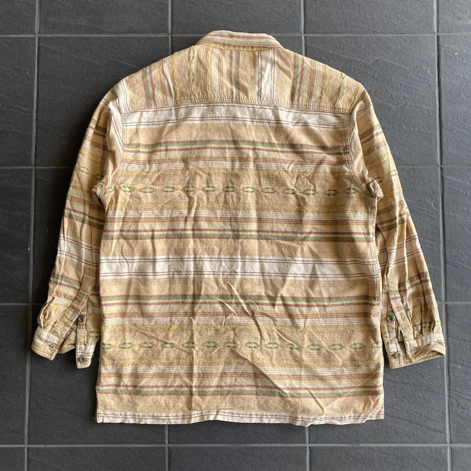 Vintage Hang Ten Striped Cotton Shirt XL Beige Multicolor Long Sleeve Made India - Image 2 of 4