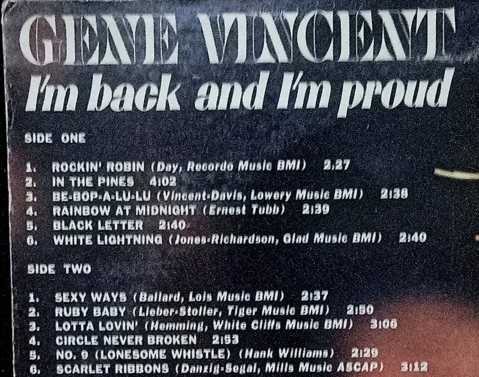 Gene Vincent: I'm Back and I'm Proud Dandelion Records 33 RPM NICE! - Image 4 of 4