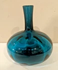 Rare Vintage Blenko Aqua Peacock Blue Joel Myers 6530S 8" Squatty Glass Bottle