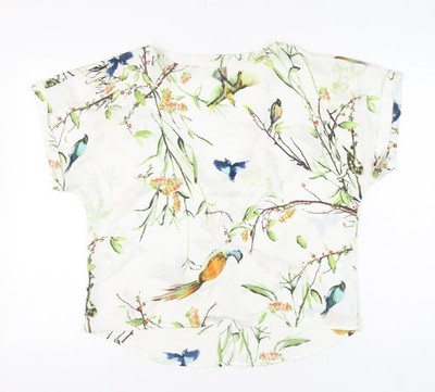 Forever 21 Damen Bluse Mehrfarbig Vogelmuster V-Ausschnitt Größe M