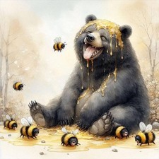 Diamond Art Kits for Adult, Bear Round Diamond Painting Kit for Beginners, 5D DI