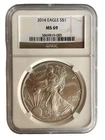 2014 American Silver Eagle $1 Dollar Coin One Troy Ounce 0.999 Fine NGC MS69