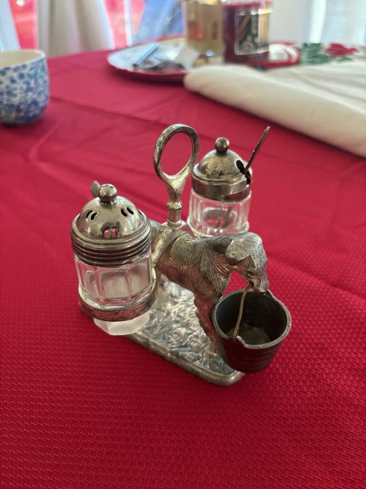Vintage Victorian Style Condiment Set Cruet Serving / Silver Plate Dog Cruet Set - Image 2 of 3