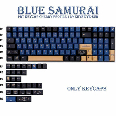 Ninja Blue Samurai Keycap Cherry Profile For 61/64/84/87/96/98/104/108 Keyboard