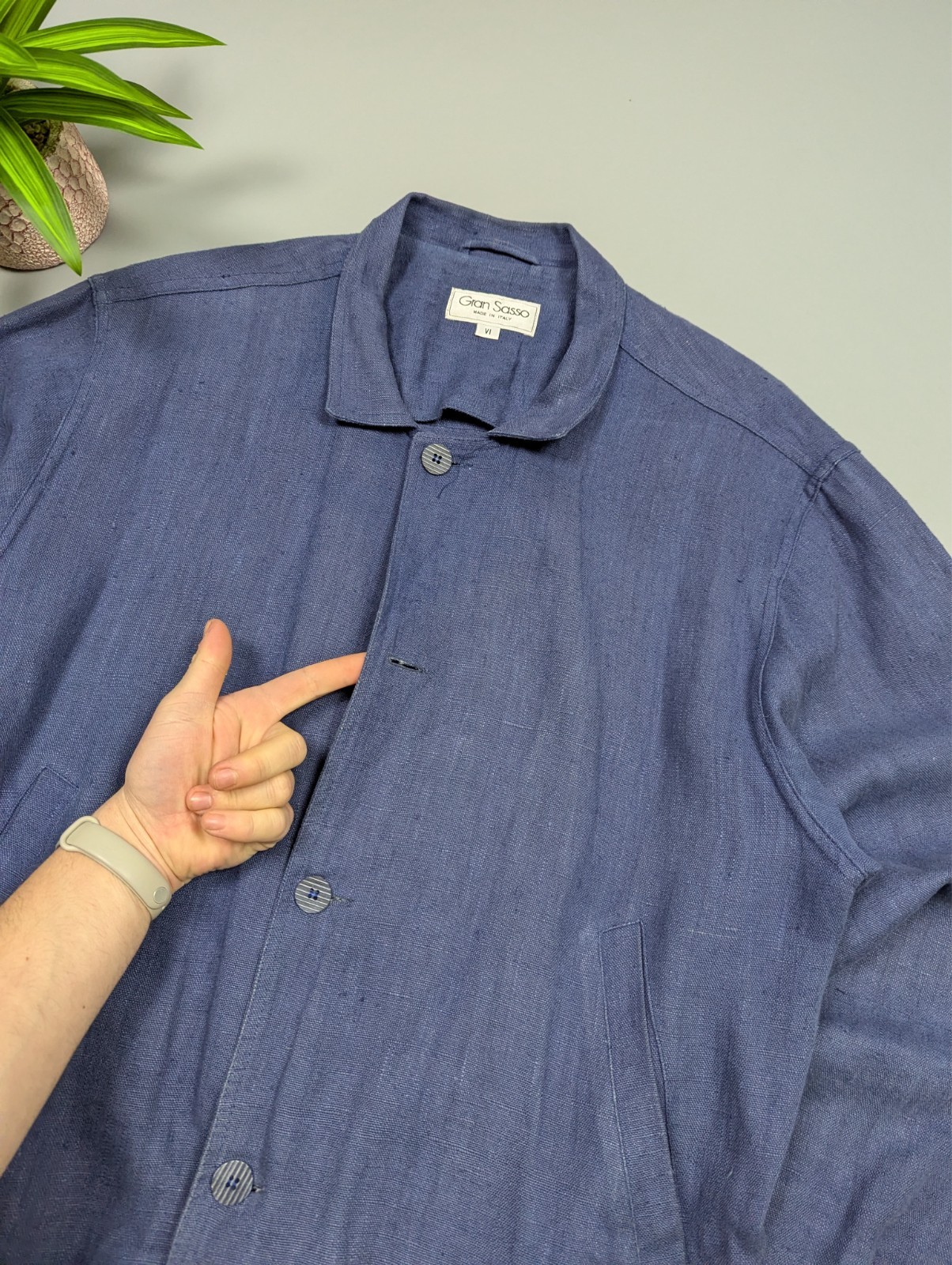 Gran Sasso Vintage Rare 70s Linen Bomber Jacket Boxy Fit Faded Blue Italy L/XL image 10