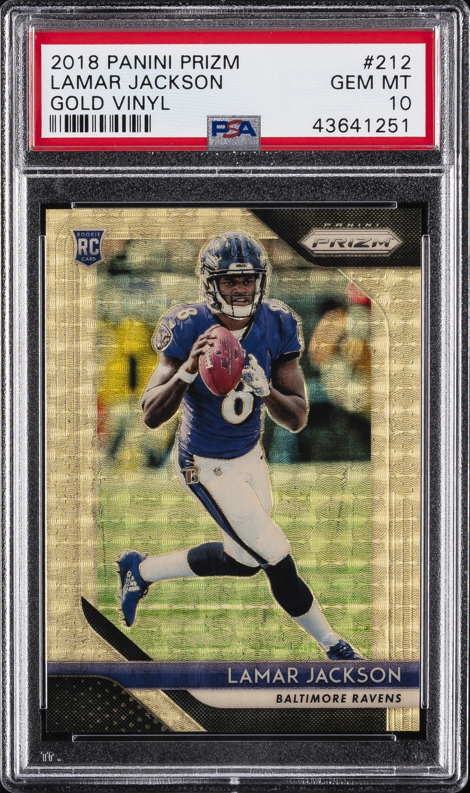 2018 PANINI PRIZM GOLD VINYL #212 LAMAR JACKSON ROOKIE RC #/5 PSA 10