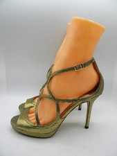 JIMMY CHOO Gold Metallic Leather Strappy Heels Size 37