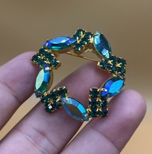 Vintage Green and Ab green rhinestone star wreath pin brooch