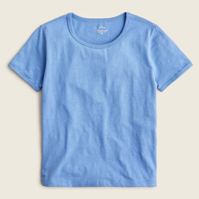 NWT J.Crew Women's 2X Organic Slub Cotton SS T-Shirt Retro Blue Crewneck