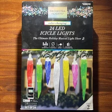 NEW Orchestra of Lights Icicle LED X-Mas Lights 24-Count Multi-Function Plug-In