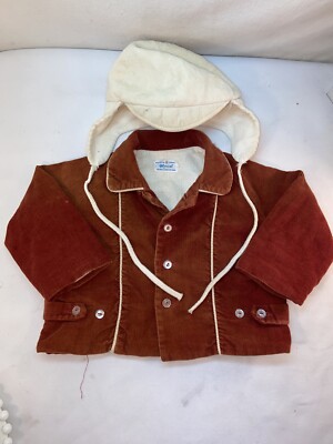 Vtg 40 s Japan MORVAL Brown Corduroy Jacket & Elmer Fudd Trapper Winter Hat 18mo