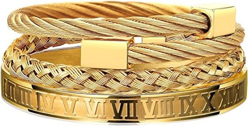 3Pcs Luxury Roman Royal Crown Men Banle Stainless Steel Pulseiras Open Bracelets - Picture 6 of 13