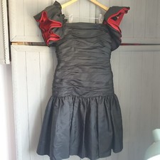 Vintage 80s Flamenco Disco Dress Sz S Black Red Ruffles John Charles