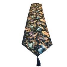 Vintage Christmas Table Runner Tapestry 93" x 13" Blue Tassels Angels on High