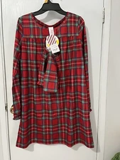 NWT North Pole Girls XL (16) Red Plaid NightGown W/Matching Doll Outfit JCP