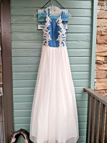 Denim Like Blue/Lace Wedding Formal Dress Gown Size 7 | eBay