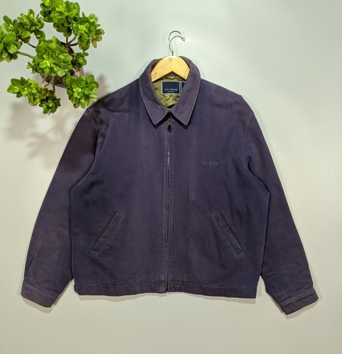 Ted Baker, TED BAKER Vintage 80s - 90s Cotton Men`s Dark Blue Worn Jacket Bomber Size XL