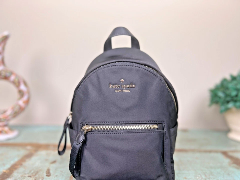 KATE SPADE CHELSEA NYLON MINI SMALL BACKPACK BLACK TOTE TRAVEL BAG PURSE - Image 3 of 4