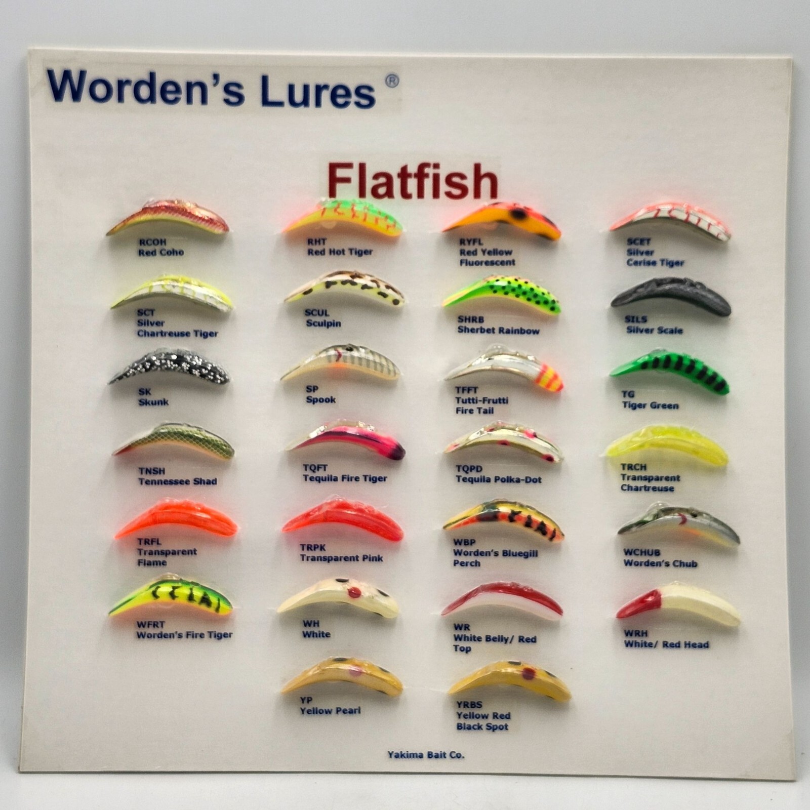 Yakima Bait Co Wordens Lures Flatfish Display Board 26 Colors 422941 Fishing