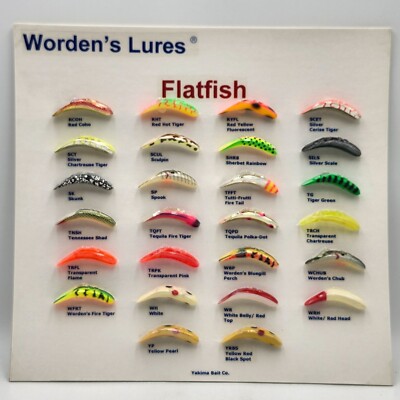 Présentoir Publicitaire Yakima Wordens Flatfish - 44 Leurres De Pêche Vintage