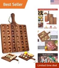 Reversible Wooden Deviled Egg Platter - Acacia Tray for Appetizers & Snacks