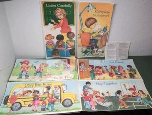 Vintage Classroom Back To School Rules Posters Laminated 6 Pcs & Teacher's Guide
