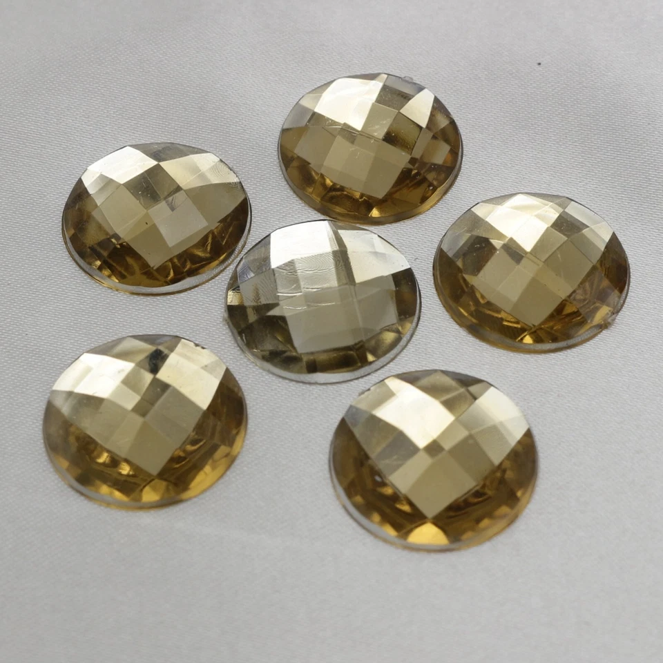 50pcs Champagne Acrylic Flatback Crystal Rhinestone Round Gem Beads 18mm No Hole - Image 3 of 4
