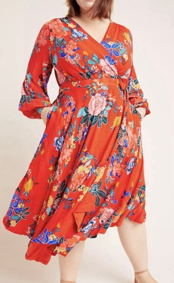 Anthropologie Wmns Boswell Textured Wrap Tunic Dress Multi Colored Floral Sz 12