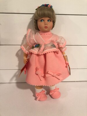 Vintage 1987 Lenci Girl Doll Loretta Blonde Hair Pink Dress With Original Box