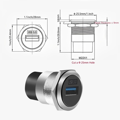 USB 3.0 Female-to-Female Threaded Adapter 5Gbps Waterproof Data Connector - Picture 6 of 6