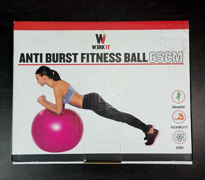 Werk It Anti-Burst Fitness Ball 65cm Pink w/ Pump   Core Balance Flexibility NEW