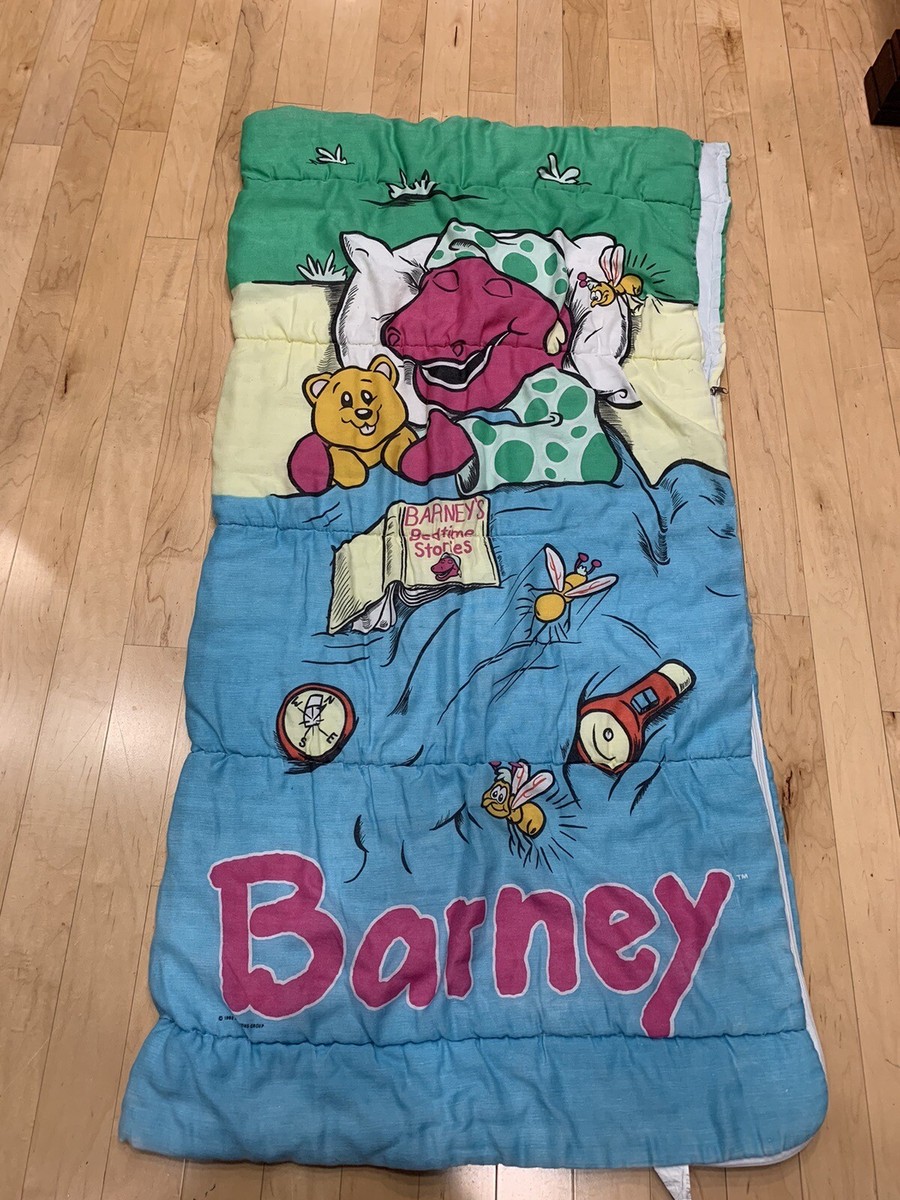 Vintage Barney Sleeping Bag Blanket Sleepover Kids Purple Dinosaur