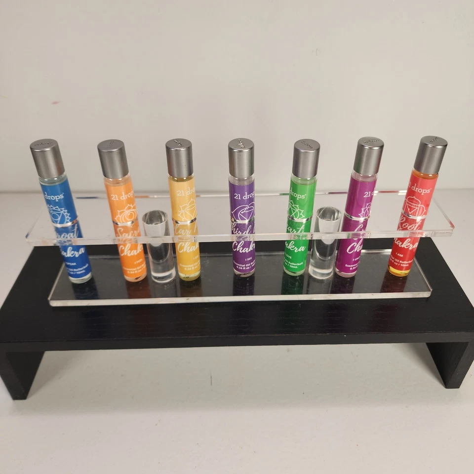 Juego de 7 aceites esenciales de energía y bienestar orgánico de chakra de 21 gotas con soporte - Imagen 2 de 4