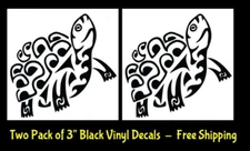 Tribal Tortoise Two 3" Black Vinyl Decal Car Truck Windows Laptop Notebook