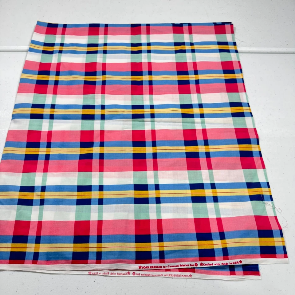 concord fabric blue red plaid tartan joan kessler cotton 38x45 1.23 yards usa - Image 2 of 4