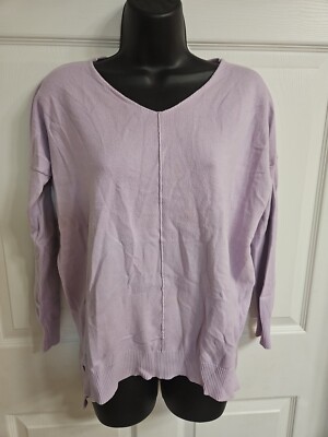 AARON & AMBER Thin Lavender Rayon Mix Sweater Hi Lo V-Neck S/M Casual Pullover 
