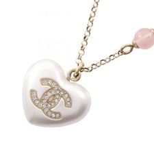 Collana CHANEL COCO Mark cuore ciondolo placcato oro perle artificiali strass