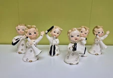 Vintage Set of 6 Ucagco Japan Mid Century Ceramic Choir Boy Band Figurines 3" 